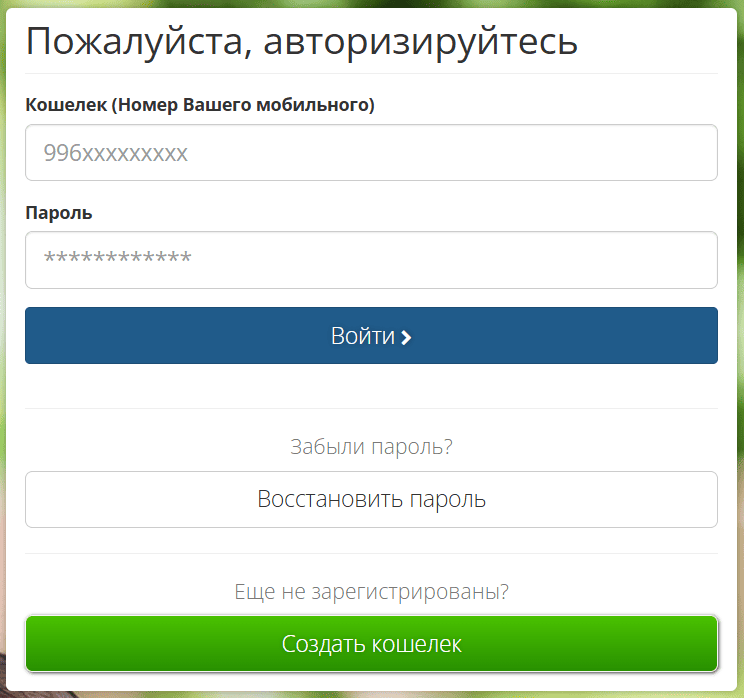Форма входа в личный кабинет umai.kg